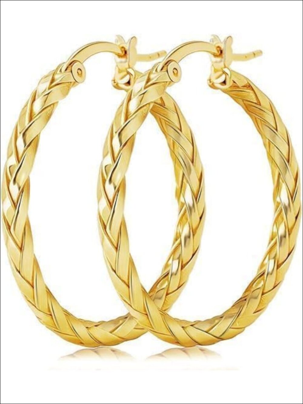 14K Gold Plated Twisted Hoop Earrings Clip On Hypoallergenic Lightweight
